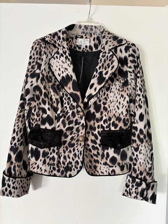 Alberto Makali Jackets & Blazers - Alberto Makali Leopard Cheetah Blazer Jacket 10 M Animal Faux Fur Vintage 90s